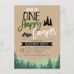 Rustic Kraft Camper Birthday Camping Party Inbjudningar