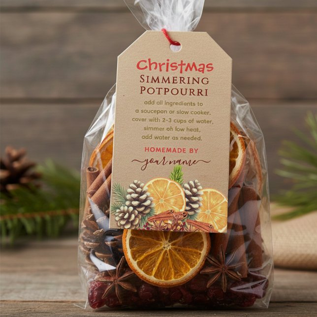 Rustic kraft Christmas  Simmering Potpourri  Presentetikett (Skapare uppladdad)