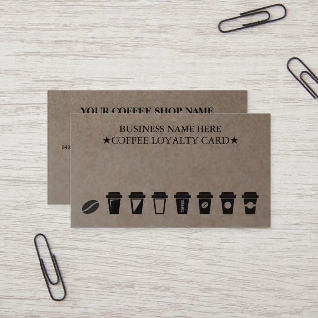 Rustic Kraft Coffee Shop Coffee Loyalty Card Visitkort (Fram/Back In Situ)