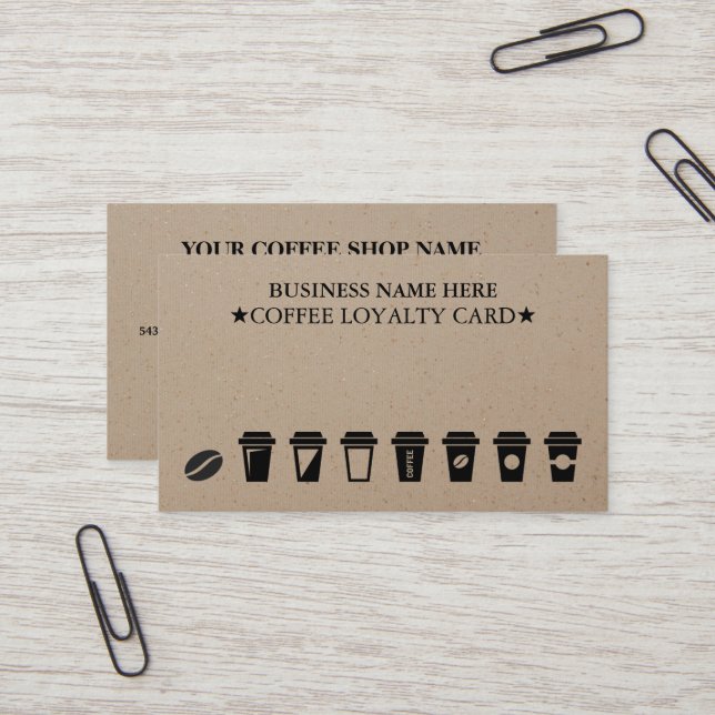Rustic Kraft Coffee Shop Coffee Loyalty Card Visitkort (Fram/Back In Situ)