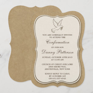 Rustic Kraft Dove Heliga Communion eller bekräftel Inbjudningar