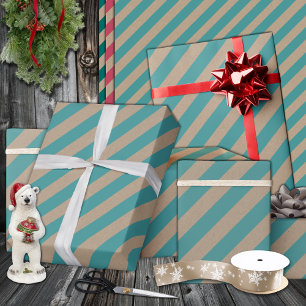 Rustic Kraft Dusty Teal Grönt Wide Rand Helgdag Presentpapper