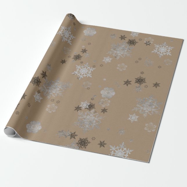 Rustic Kraft Elegant Silver Snöflingor Presentpapper (Utrullad)
