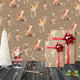 Rustic Kraft Elegant Snowy Winter Animals Presentpapper