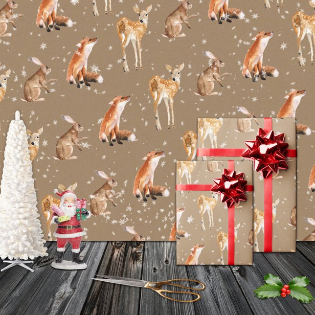 Rustic Kraft Elegant Snowy Winter Animals Presentpapper (Rustic Kraft Elegant Snowy Winter Animals Christmas Holiday Gift Wrapping Rolls: Matte or Glossy)