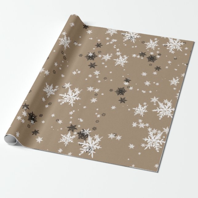 Rustic Kraft Elegant White Snöflingor Presentpapper (Utrullad)