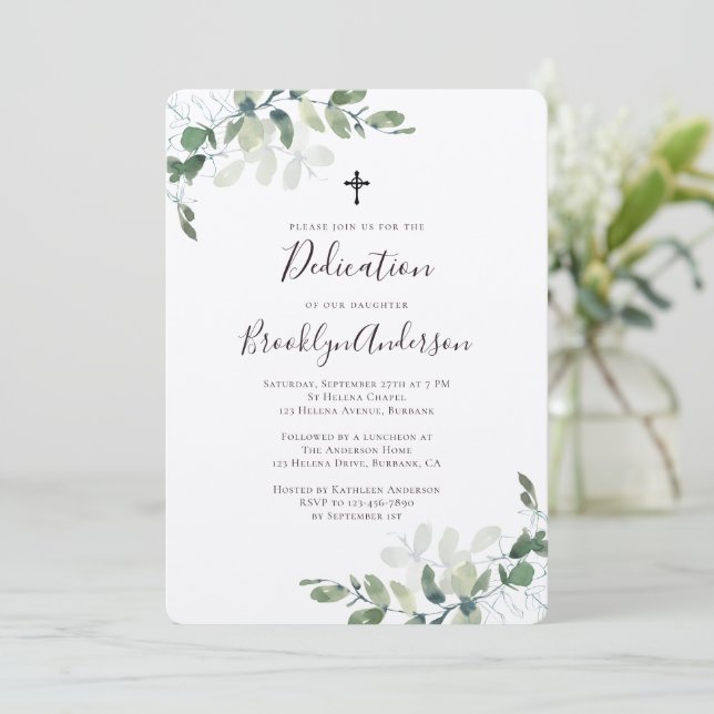 Rustic Kraft Eucalyptus Greenery Dedication Inbjudningar (Stående Fram)