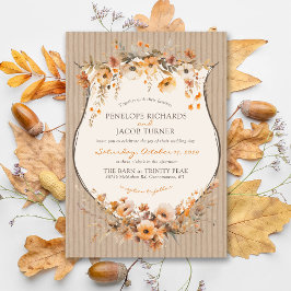 Rustic Kraft Fall Floral Autumn Leaf Brown Wedding Inbjudningar