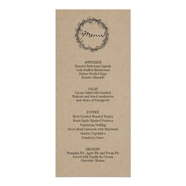 Rustic Kraft Ge Tack Thanksgiving Dinner Menu Reklamkort (Framsidan)