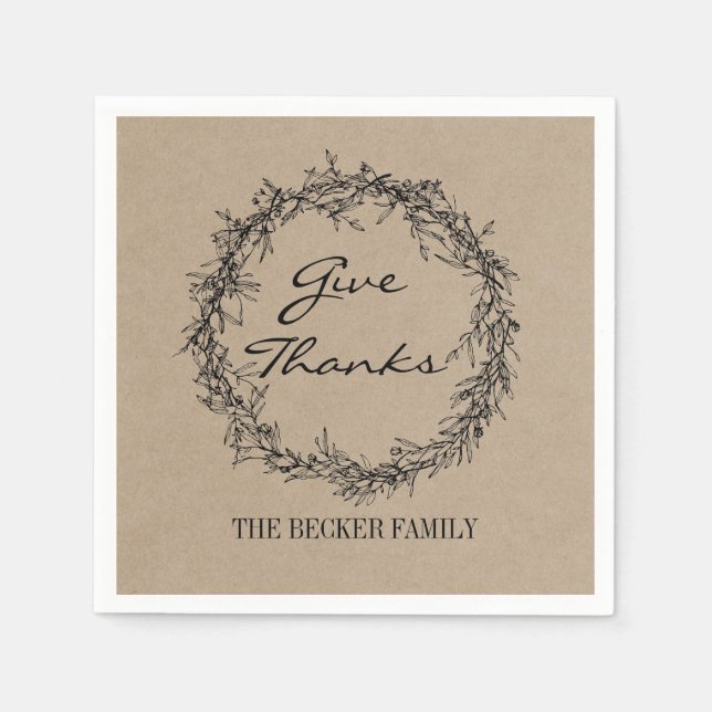 Rustic Kraft Ge Tack Thanksgiving Napkins Pappersservett (Framsidan)