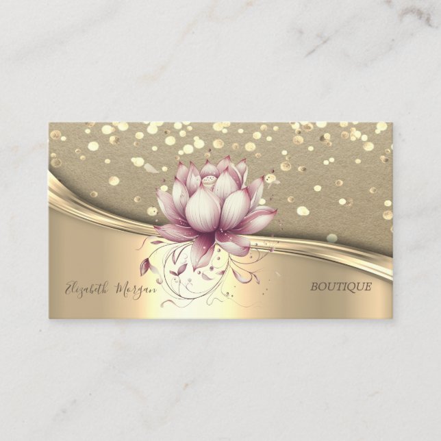Rustic Kraft, Guld Confetti, Chic Lotus Visitkort (Framsida)
