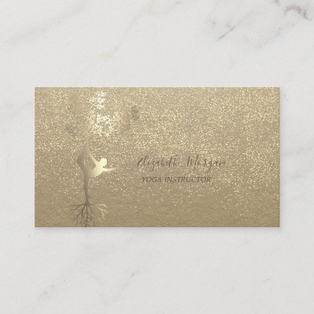 Rustic Kraft,Guld Confetti Girl Träd Silhouette Visitkort (Framsida)