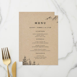 Rustic Kraft Hand-dragen Mountains & Gräs Bröllop Meny