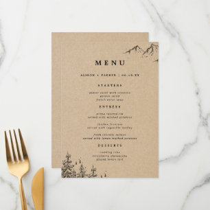 Rustic Kraft Hand-dragen Mountains & Gräs Bröllop Meny