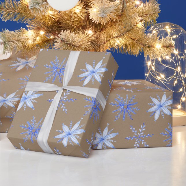 Rustic Kraft Hand plockade Periwinkle Blue Snöflin Presentpapper (Helgdagar)