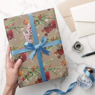 Rustic Kraft Helgdag Highbush Cranbär & Spruce Presentpapper