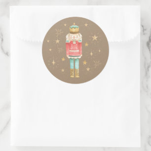 Rustic Kraft-jul Nutcracker Guld Stars Runt Klistermärke