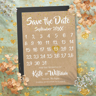 Rustic Kraft Kärlek Heart Calendar Spara datumet Magnetisk Inbjudningskort
