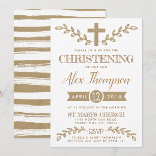 Rustic Kraft Kor & Foliage Christening Inbjudningar
