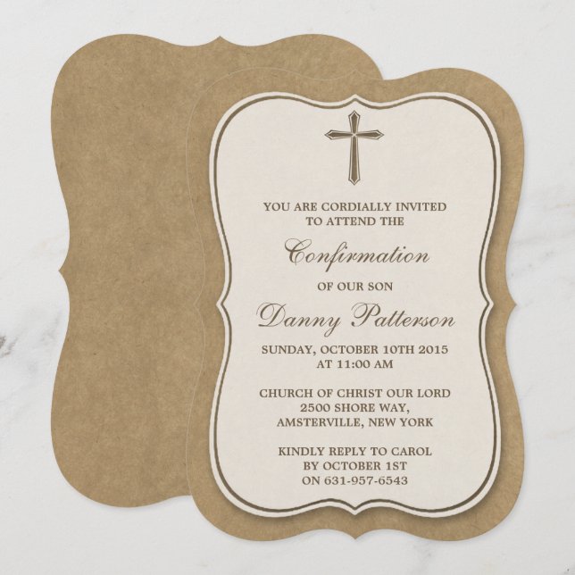 Rustic Kraft Kor Heliga Communion eller bekräftels Inbjudningar (Fram/baksida)