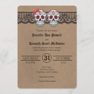 Rustic Kraft & LaceSugar Skull-bröllopsinbjudninga Inbjudningar