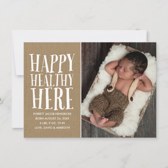 Rustic Kraft Lettering Photo Birth Announcement Meddelande (Framsida)