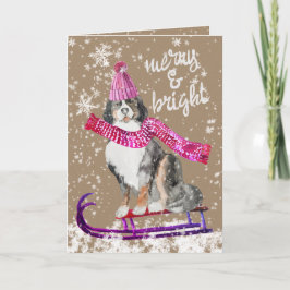 Rustic Kraft Merry & Bright Hund Out Snö Sledding Helgkort