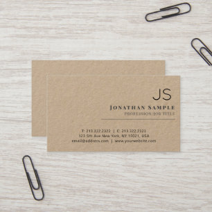 Rustic Kraft Minimalist Beige Monogrammed Monogram Visitkort