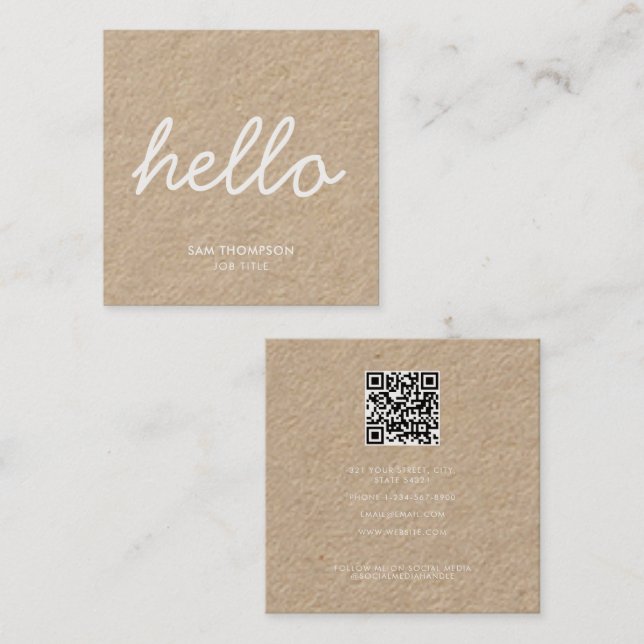 Rustic Kraft Minimalist Clean Simple QR Code Fyrkantigt Visitkort (Fram/baksida)