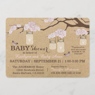 Rustic Kraft Modern Blommigt Hanging Burk Baby Sho Inbjudningar