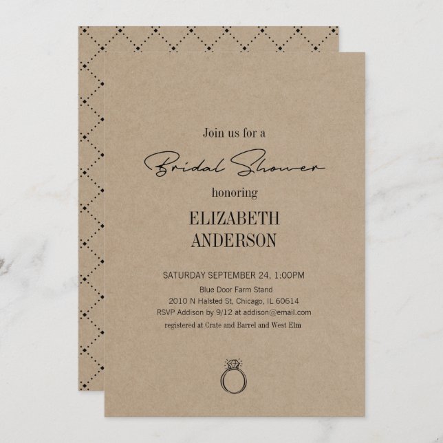 Rustic Kraft Modern Script med Ring Möhippa Inbjudningar (Fram/baksida)