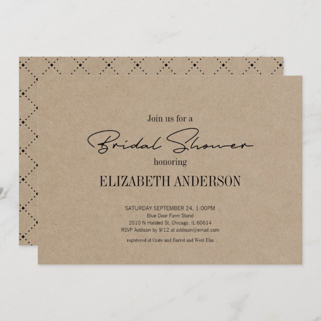 Rustic Kraft Modern Script med Ring Möhippa Inbjudningar (Fram/baksida)