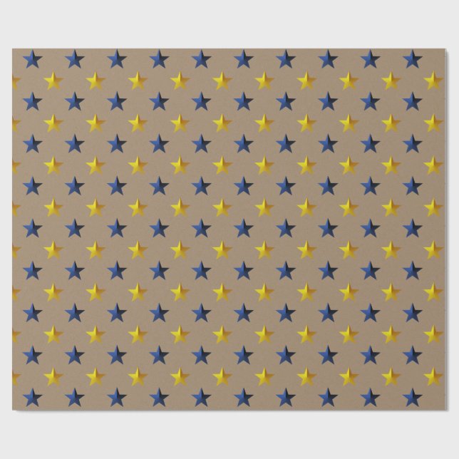 Rustic Kraft Navy Blue Guld Stars Helgdag Presentpapper (Platt)