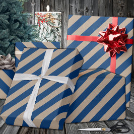 Rustic Kraft Navy Blue Wide Rand Helgdag Presentpapper