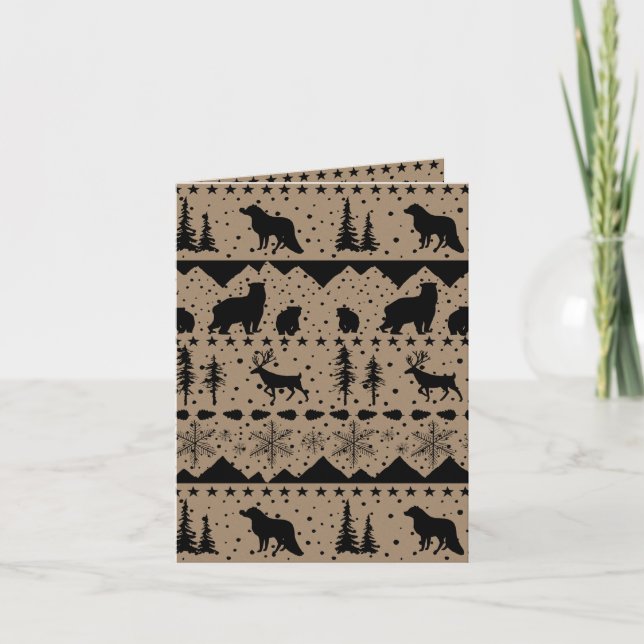 Rustic Kraft Nordic Sweater Black Winter Animals Helgkort (Framsida)