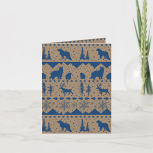 Rustic Kraft Nordic Sweater Blue Winter Animals Helgkort