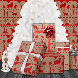 Rustic Kraft Nordic Sweater Red Winter Animals Presentpapper