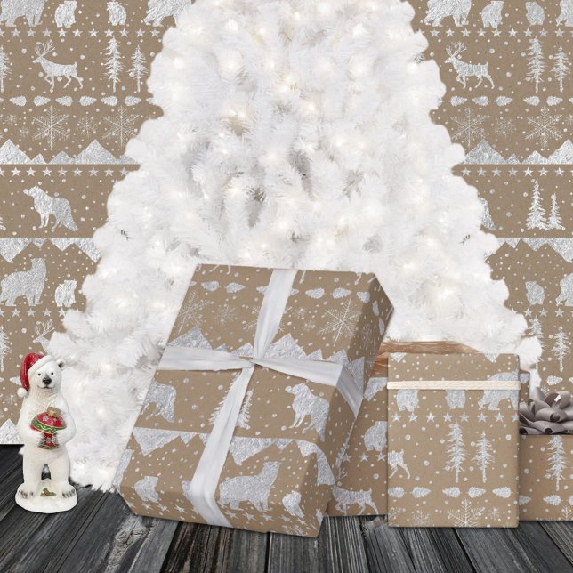Rustic Kraft Nordic Sweater Silver Winter Animals Presentpapper (Rustic Kraft Nordic Sweater Silver Winter Animals Christmas Holiday Gift Wrapping Paper Rolls)