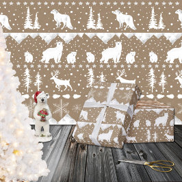 Rustic Kraft Nordic Sweater White Winter Animals Presentpapper