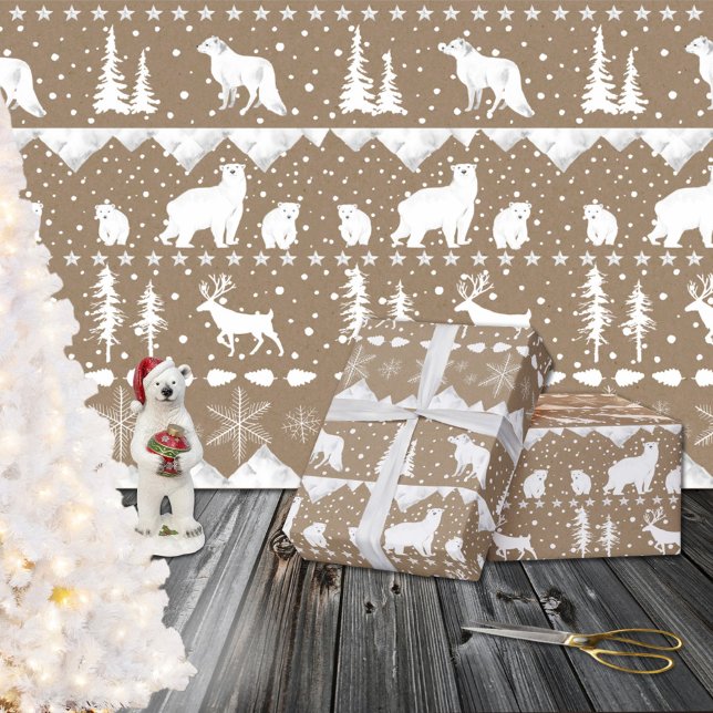 Rustic Kraft Nordic Sweater White Winter Animals Presentpapper (Rustic Kraft Nordic Sweater White Winter Animals Christmas Holiday Gift Wrapping Paper Rolls)