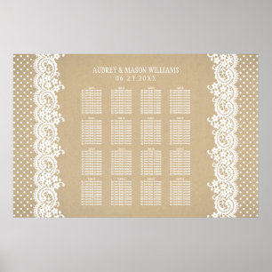 Rustic Kraft och Snöre Bröllop Seating Poster