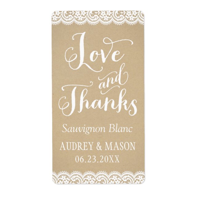 Rustic Kraft och Snöre Bröllop Vin favor Fraktsedel (Framsidan)