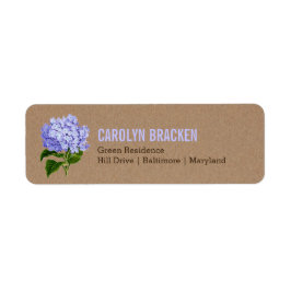 Rustic Kraft Papper Blue Hydrangea Blommigt Bröllo Returadress Etikett