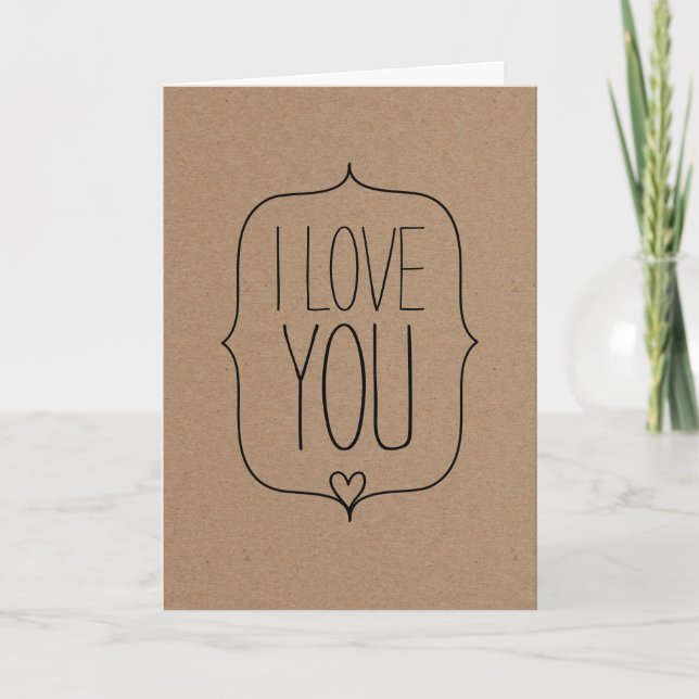 Rustic Kraft Papper Cute Heart Valentines day Helgkort (Framsida)