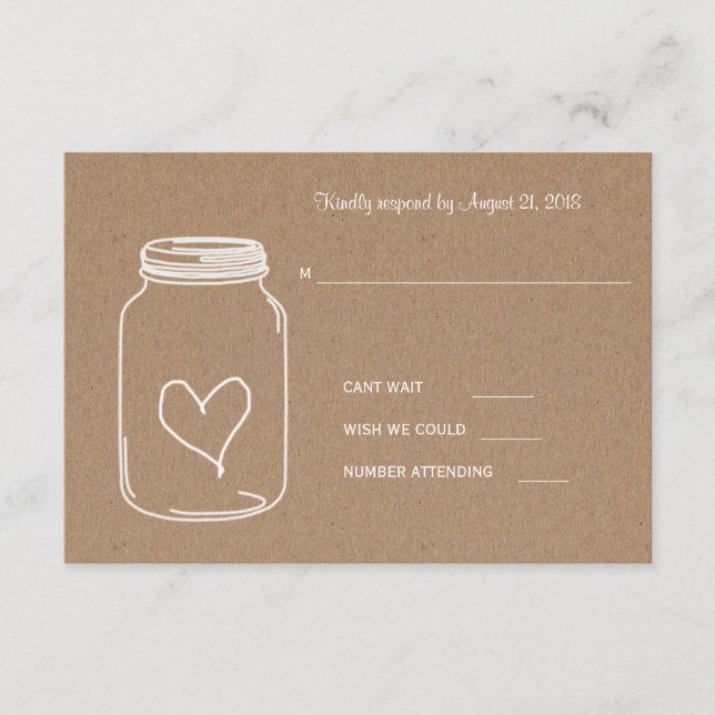 Rustic Kraft Papper Masonjar Heart Bröllop OSA (Framsida)