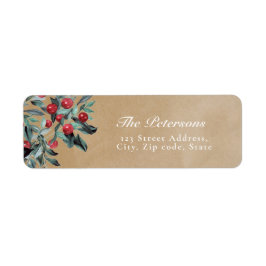 Rustic Kraft Papper Red jul Holly Berries Returadress Etikett