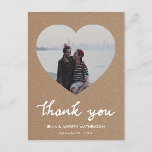 Rustic Kraft Papper Tack Script Heart Photo Vykort