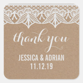 Rustic Kraft Papper White Snöre Wedding Favor Fyrkantigt Klistermärke