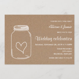 Rustic Kraft Pappra Masonjar Heart Landsbyggsbröll Inbjudningar