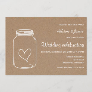 Rustic Kraft Pappra Masonjar Heart Landsbyggsbröll Inbjudningar